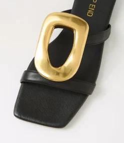 Women TOP END Flats|Slides-Egil Black Leather Slides
