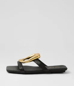 Women TOP END Flats|Slides-Egil Black Leather Slides
