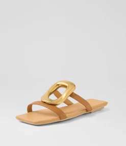 Women TOP END Flats|Slides-Egil Dark Tan Leather Slides