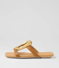 Women TOP END Flats|Slides-Egil Dark Tan Leather Slides