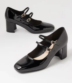 Women I LOVE BILLY Mary Janes|Heels-Eiko Black Patent PU Heels