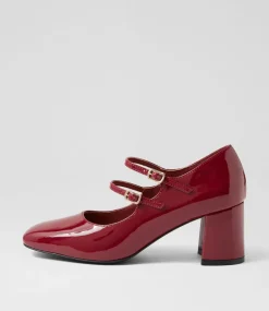 Women I LOVE BILLY Mary Janes|Heels-Eiko Dark Red Patent Pu Mary Jane Heels