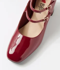 Women I LOVE BILLY Mary Janes|Heels-Eiko Dark Red Patent Pu Mary Jane Heels