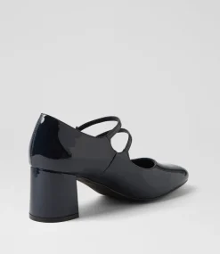 Women I LOVE BILLY Mary Janes|Heels-Eiko Navy Patent Pu Mary Jane Heels