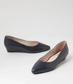Women SUPERSOFT Comfort|Wedges-Elandra Navy Leather Flat Shoes
