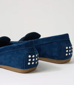 Women DIANA FERRARI Flats|Loafers-Elian Navy Suede Loafers