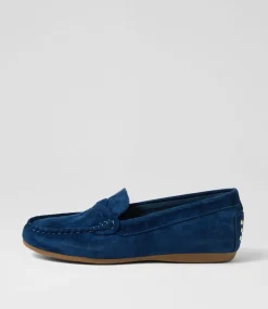 Women DIANA FERRARI Flats|Loafers-Elian Navy Suede Loafers