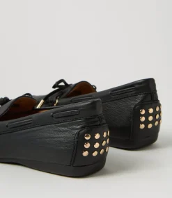 Women DIANA FERRARI Loafers|Flats-Eliney Black Leather Flat Shoes
