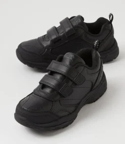 LYNX Sport School Shoes|Junior School Shoes-Elite Jnr E Adj Black Leather Sneakers