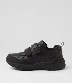 LYNX Sport School Shoes|Junior School Shoes-Elite Jnr E Adj Black Leather Sneakers