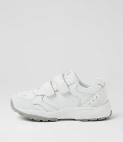 LYNX Sport School Shoes|Junior School Shoes-Elite Jnr E Adj White Leather Sneakers