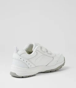 LYNX Sport School Shoes|Junior School Shoes-Elite Jnr E Adj White Leather Sneakers