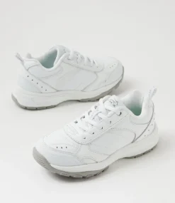 LYNX Sport School Shoes|Junior School Shoes-Elite Jnr E Lace White Leather Sneakers