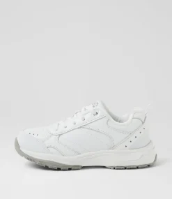 LYNX Sport School Shoes|Junior School Shoes-Elite Jnr E Lace White Leather Sneakers
