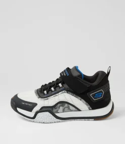 SKECHERS Sport School Shoes-Elite Sport Court Junior Black White Fabric Sneakers