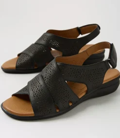Women DIANA FERRARI Flats|Sandals-Elkah Black Leather Sandals
