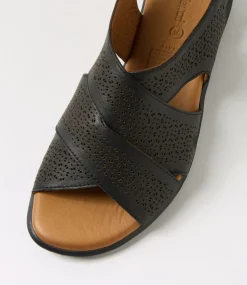 Women DIANA FERRARI Flats|Sandals-Elkah Black Leather Sandals