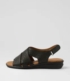 Women DIANA FERRARI Flats|Sandals-Elkah Black Leather Sandals