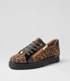 Women TOP END Sneakers-Elos Camel Leopard Black Suede Patent Sneakers