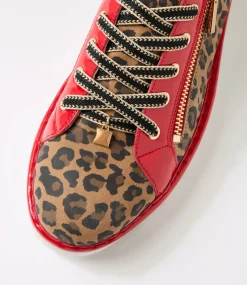 Women TOP END Sneakers-Elos Camel Leopard Red Suede Patent Sneakers