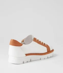 Women TOP END Sneakers-Elos White Dark Tan Leather Sneakers