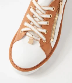 Women TOP END Sneakers-Elos White Dark Tan Leather Sneakers