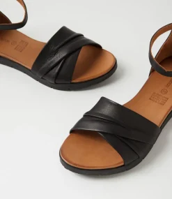Women DIANA FERRARI Flats|Sandals-Elotte Black Leather Sandals