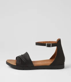 Women DIANA FERRARI Flats|Sandals-Elotte Black Leather Sandals