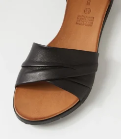 Women DIANA FERRARI Flats|Sandals-Elotte Black Leather Sandals