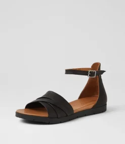 Women DIANA FERRARI Flats|Sandals-Elotte Black Leather Sandals