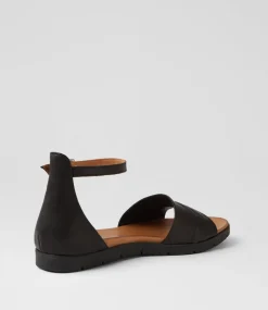 Women DIANA FERRARI Flats|Sandals-Elotte Black Leather Sandals