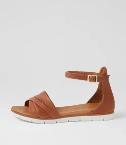 Women DIANA FERRARI Flats|Sandals-Elotte Tan Leather Sandals