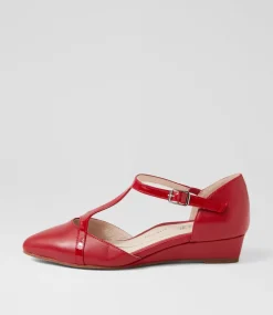 Women SUPERSOFT Comfort|Wedges-Ember Dark Red Leather Patent Flat Shoes