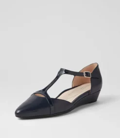 Women SUPERSOFT Comfort|Wedges-Ember Navy Leather Patent Flat Shoes