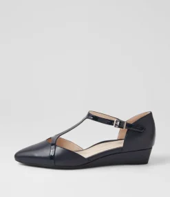 Women SUPERSOFT Comfort|Wedges-Ember Navy Leather Patent Flat Shoes