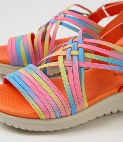 Women I LOVE BILLY Flats|Sandals-Emelia Orange Rainbow Multi Elastic Sandals