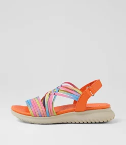 Women I LOVE BILLY Flats|Sandals-Emelia Orange Rainbow Multi Elastic Sandals