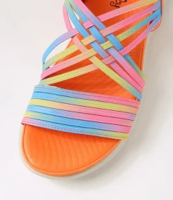 Women I LOVE BILLY Flats|Sandals-Emelia Orange Rainbow Multi Elastic Sandals