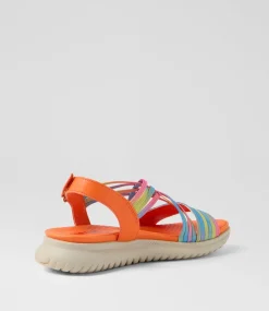Women I LOVE BILLY Flats|Sandals-Emelia Orange Rainbow Multi Elastic Sandals