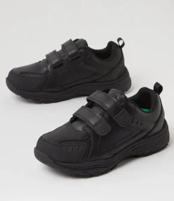 LYNX Sport School Shoes|Junior School Shoes-Emit Jnr D Adj Black Leather Sneakers