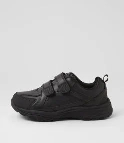 LYNX Sport School Shoes|Junior School Shoes-Emit Jnr D Adj Black Leather Sneakers