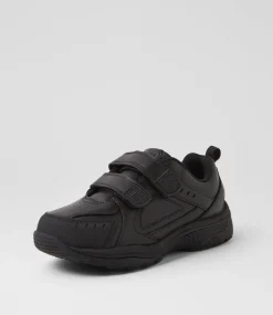 LYNX Sport School Shoes|Junior School Shoes-Emit Jnr D Adj Black Leather Sneakers
