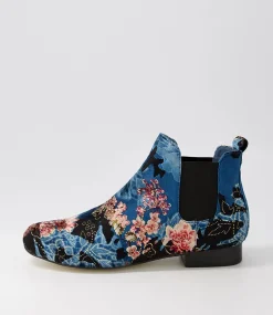 Women I LOVE BILLY Boots-Endale Blue Floral Multi Velvet Chelsea Boots