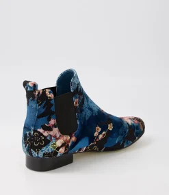 Women I LOVE BILLY Boots-Endale Blue Floral Multi Velvet Chelsea Boots
