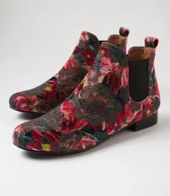 Women I LOVE BILLY Boots-Endale Red Ornate Velvet Chelsea Boots