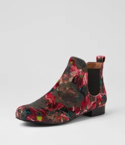 Women I LOVE BILLY Boots-Endale Red Ornate Velvet Chelsea Boots