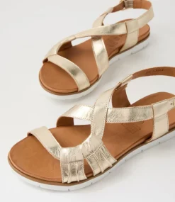 Women DIANA FERRARI Flats|Sandals-Enky Pale Gold Leather Sandals