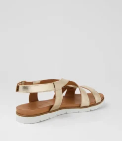 Women DIANA FERRARI Flats|Sandals-Enky Pale Gold Leather Sandals