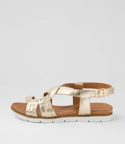 Women DIANA FERRARI Flats|Sandals-Enky Pale Gold Leather Sandals