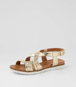 Women DIANA FERRARI Flats|Sandals-Enky Pale Gold Leather Sandals